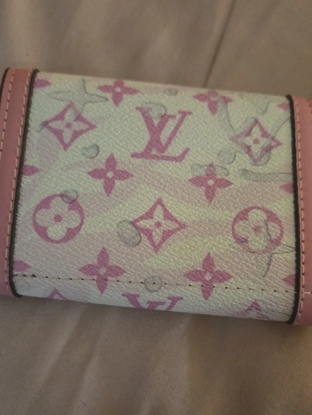 Louis Vuitton Pink Monogram Compact Wallet with Gold LV Hardware